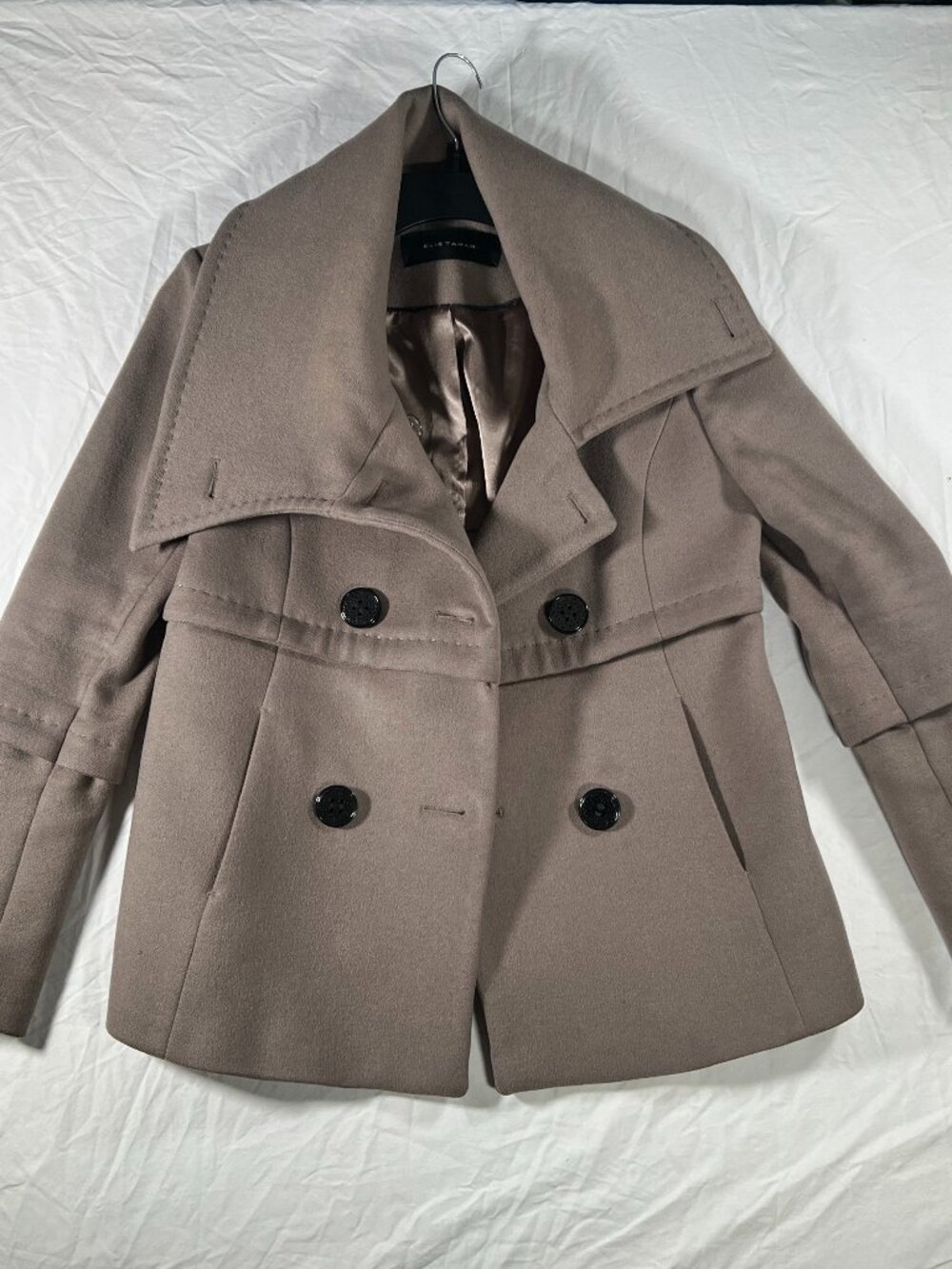 Elie Tahari Double-Breasted Wool Pea Coat Button-Front Collared Lined Jacket
